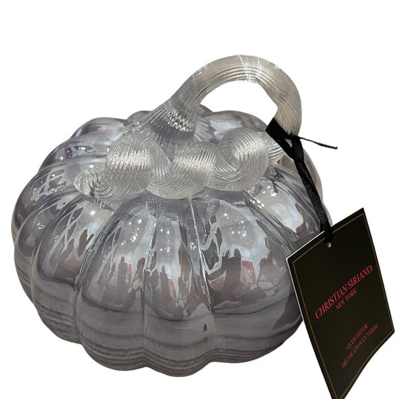 CHRISTIAN SIRIANO Hand Blown Art Glass Pumpkin Iridescent Lavender Home Decor - Picture 1 of 16